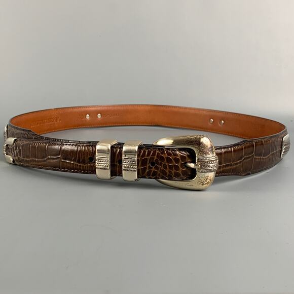 JOHNSTON & MURPHY Size 40 Brown Embossed Leather Belt - Picture 1 of 1